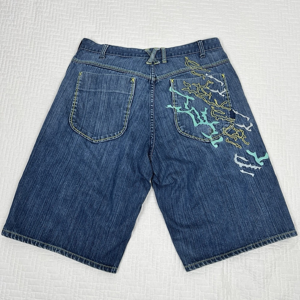 VTG Jordan XI Shorts Mens 38 Blue Baggy Embroidered Denim Hip Hop Skater Y2K